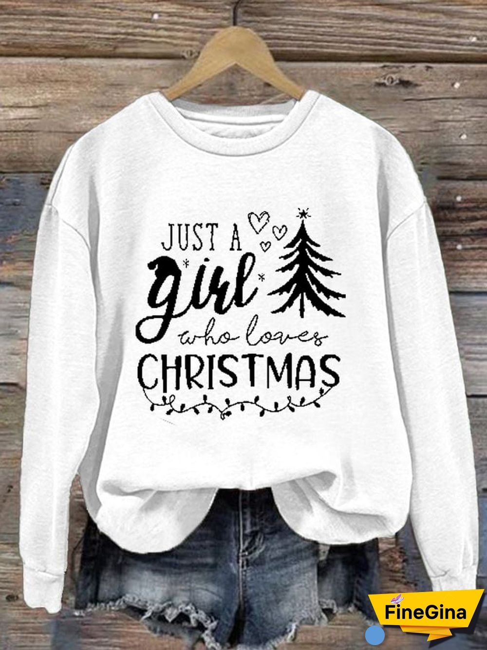 Women's Just A Girl Who Loves Christmas Print Long Sleeve Sweatshirt