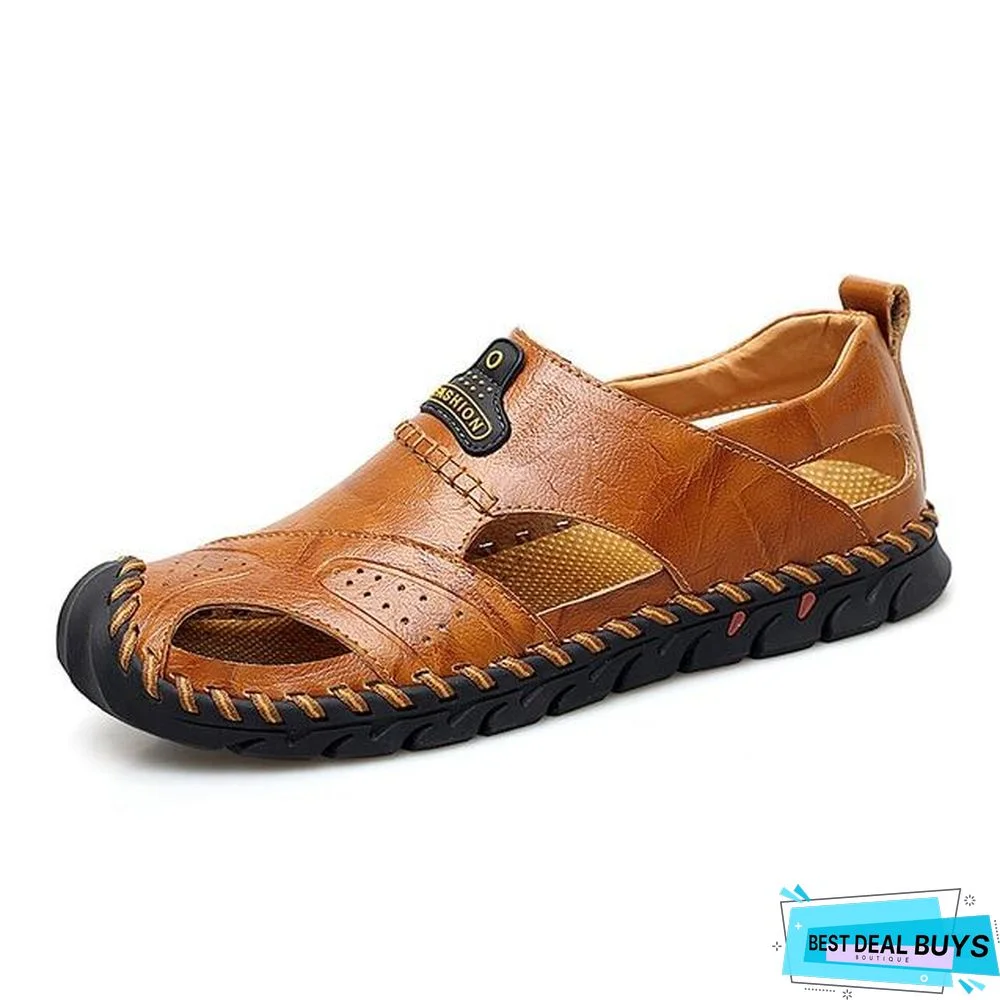 Men's Leather Beach Sandals Outdoor Breathable Casual Footwear Walking Sandals