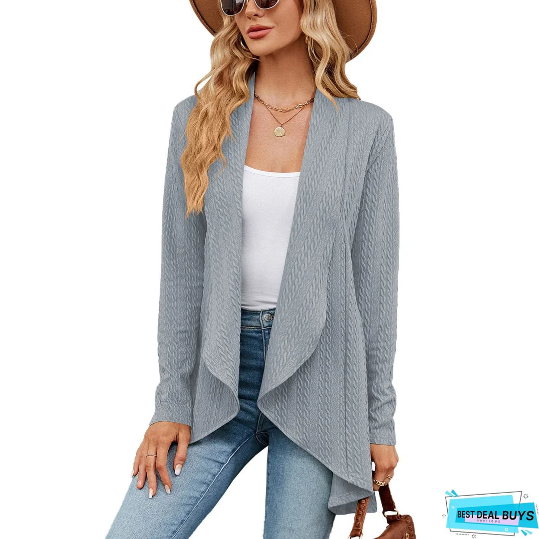 Autumn and Winter New Long sleeved Solid Color Loose Cardigan Top Women's Knitted Coat