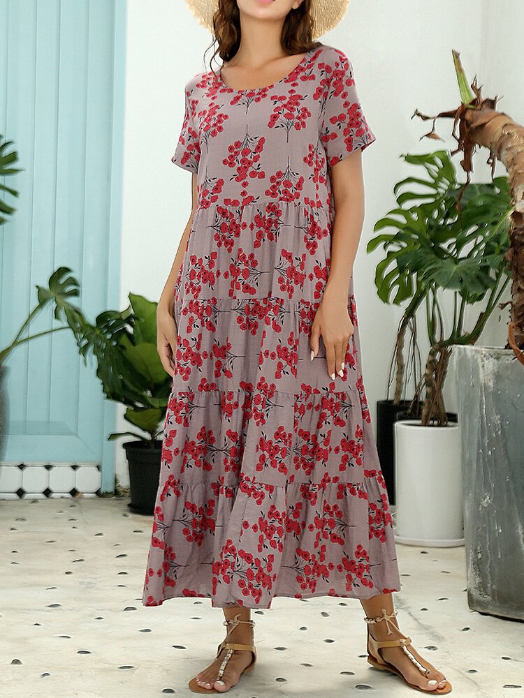 Floral Print Patchwork Short Sleeve Vintage Dress For Women - Shop Trendy Women's Fashion | TeeYours