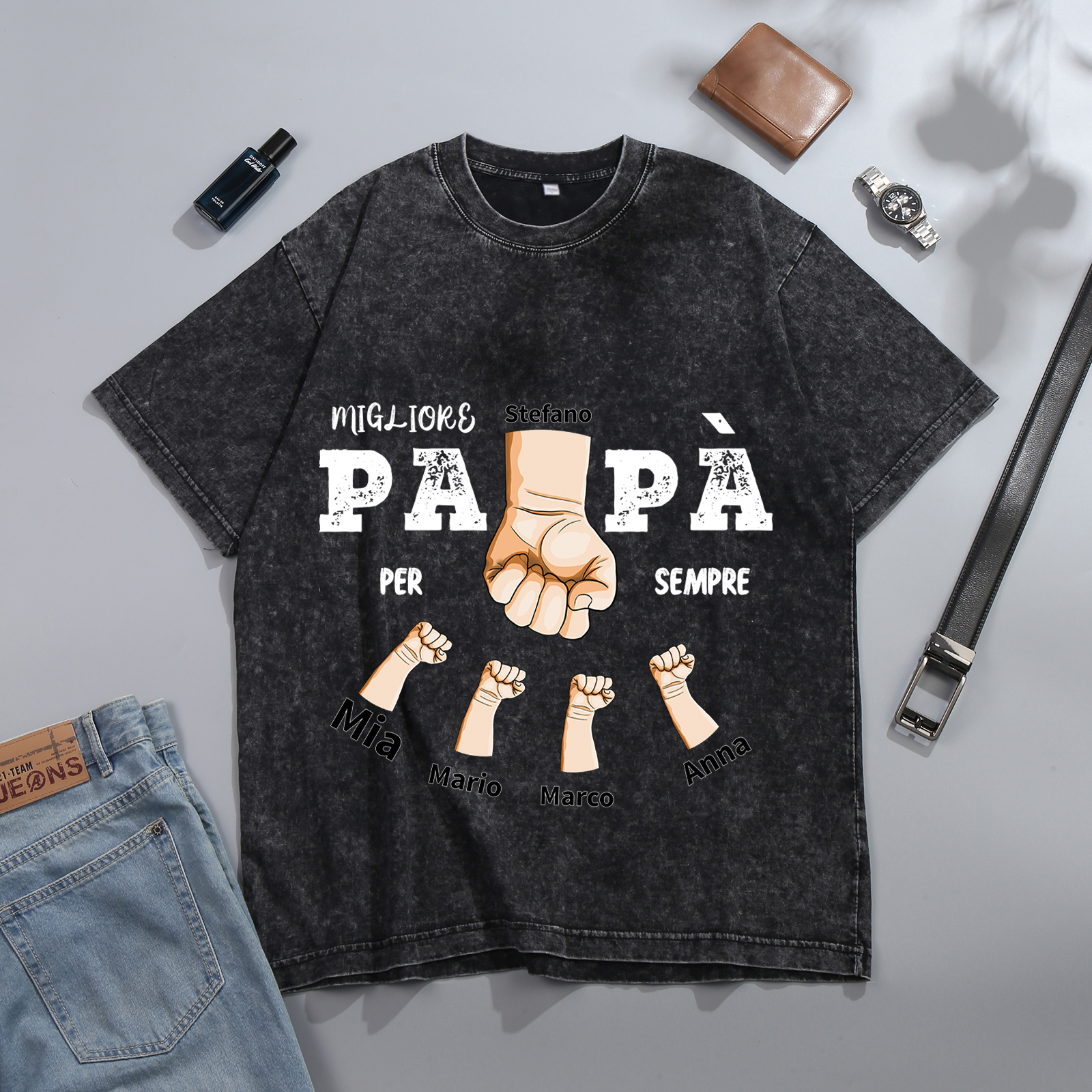 Maglietta in cotone girocollo pugno a pugno con nome personalizzato regalo per papà