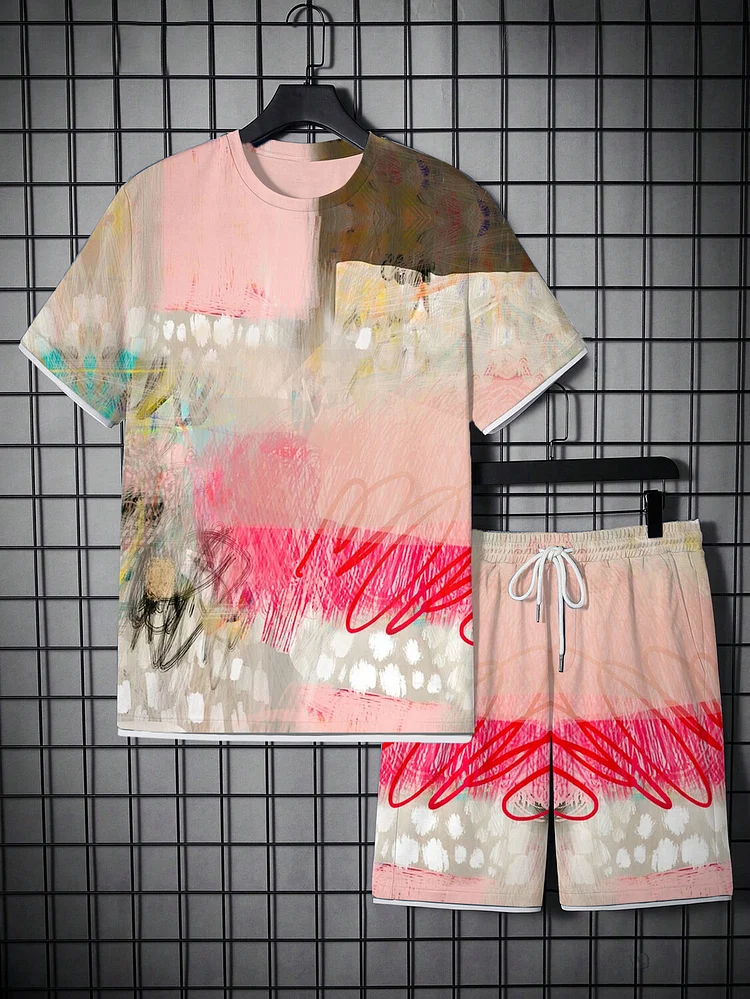Men's Vacation Abstract Graffiti Art Print T-Shirt Shorts Set