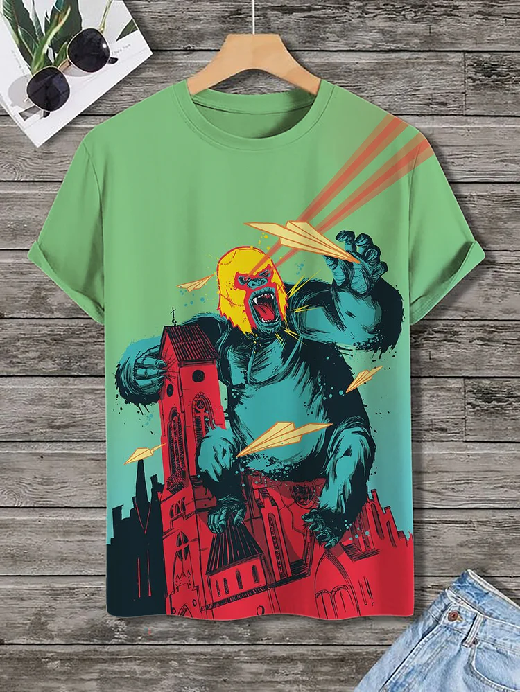 Men's Angry Gorilla in City Art Print Casual T-Shirt