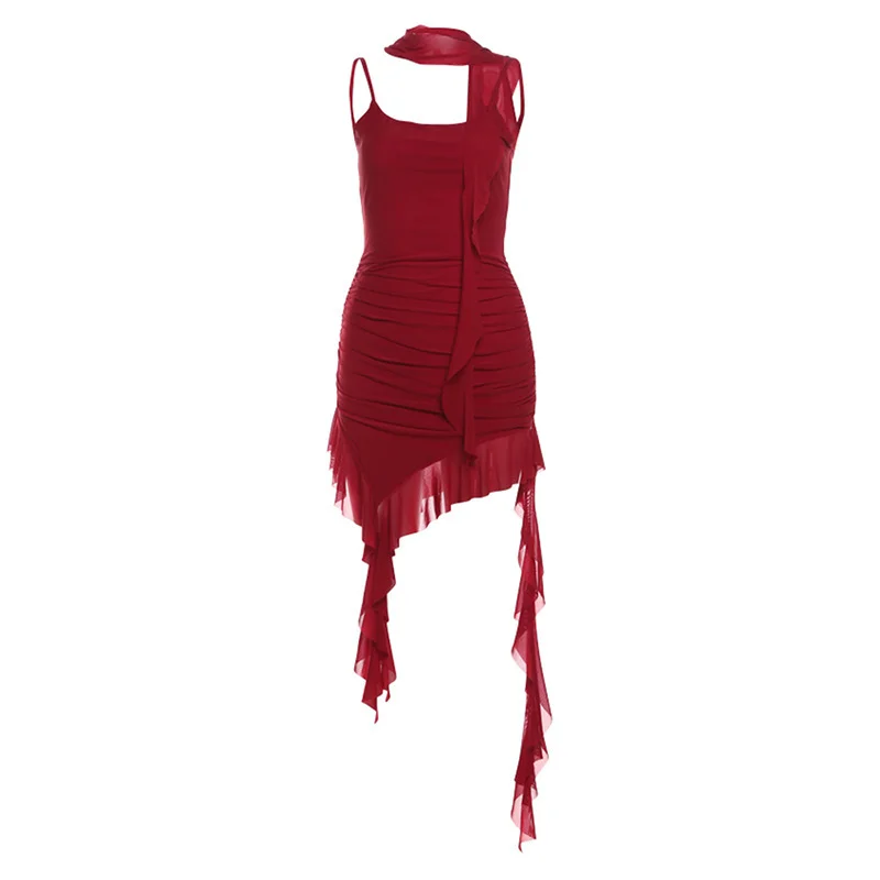 Ueong Ueong Summer New Women's Street Fashion Sexy Condole With High Fanny Pack Hip Solid Color Dress