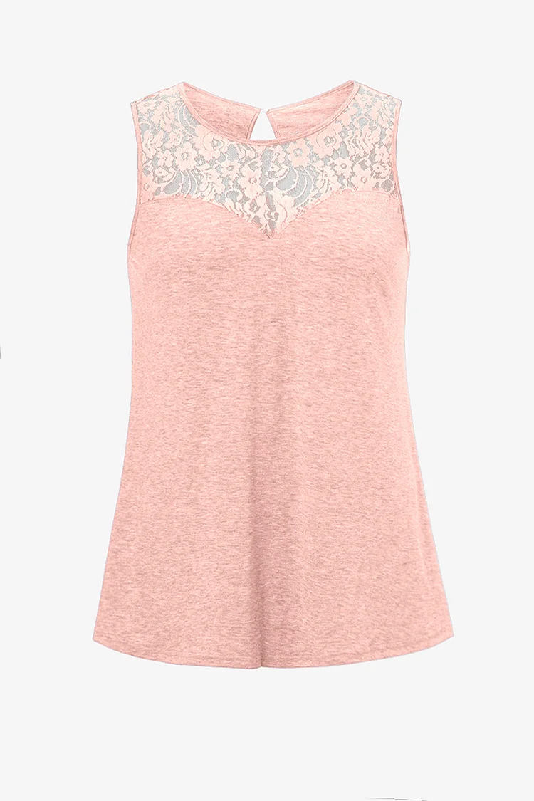 Plus Size Lace Stitching Keyhole Back Tank Top  Flycurvy [product_label]