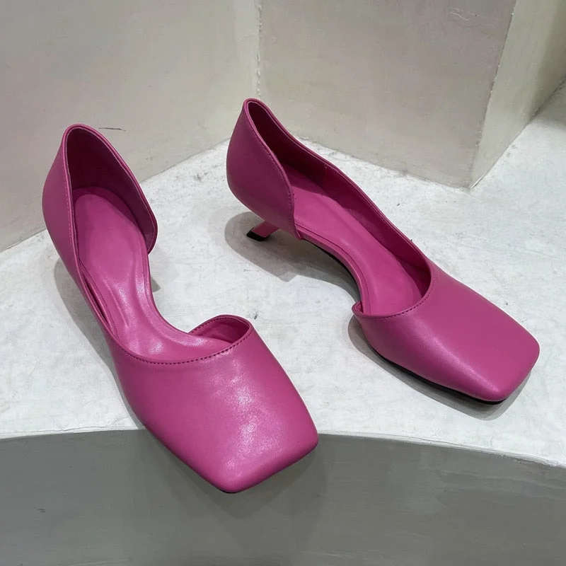 SUOJIALUN 2022 Spring New Women Pumps Sandal Ladies Elegant Low Kitten Heel Dress Shoes Square Toe Shallow Pumps Shoes for Work