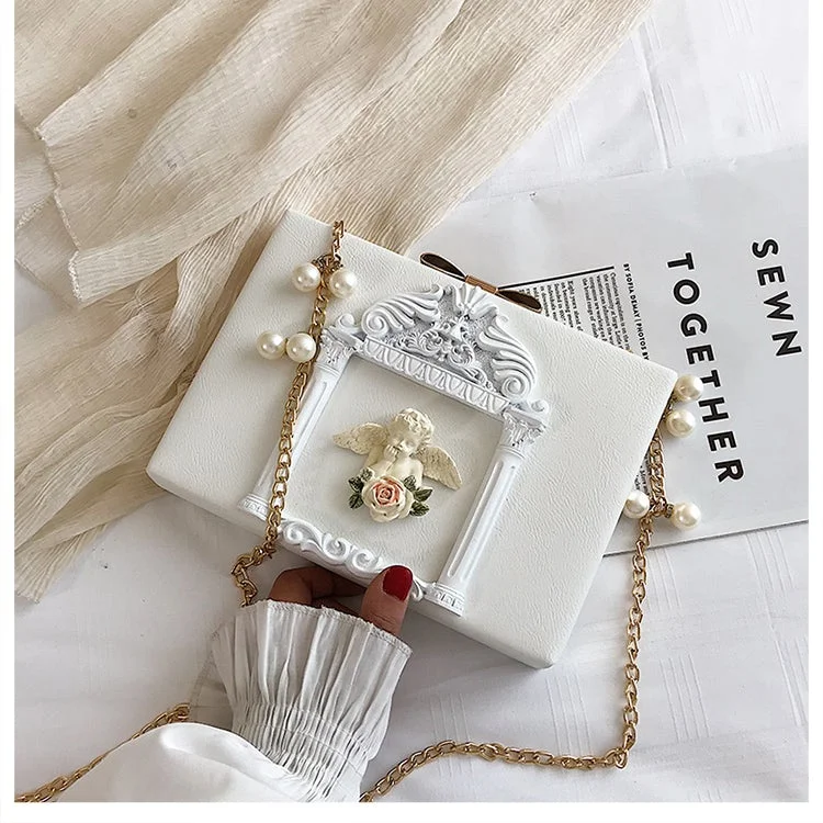Women Clutch Style Bags  Faux Leather Shoulder Angel Pearl Bag Novameme
