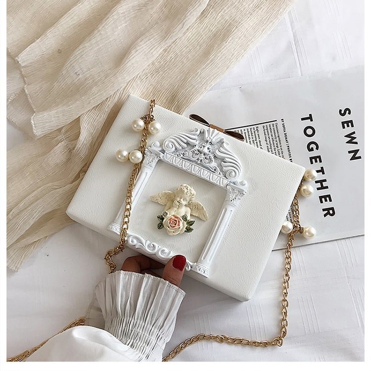 Women Clutch Style Bags  Faux Leather Shoulder Angel Pearl Bag Novameme