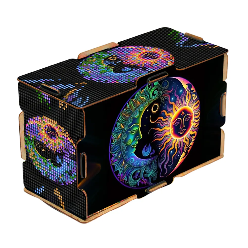 Sun and Moon Diamond Painting Tissue Box Wooden Diamond Art Tissue Storage Box