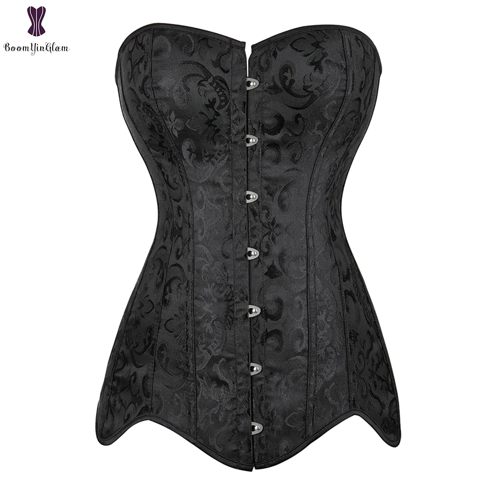 Billionm Torso Overbust Corset Black White Korset Jacquard Floral Waist Bustier Top Women Gorset