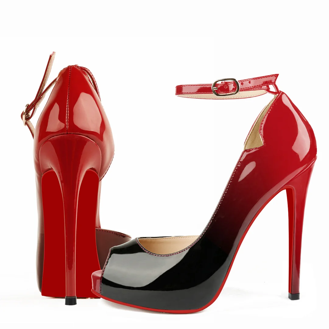 120mm Red Bottom Strap Platform Stilettos Pumps Patent-MERUMOTE