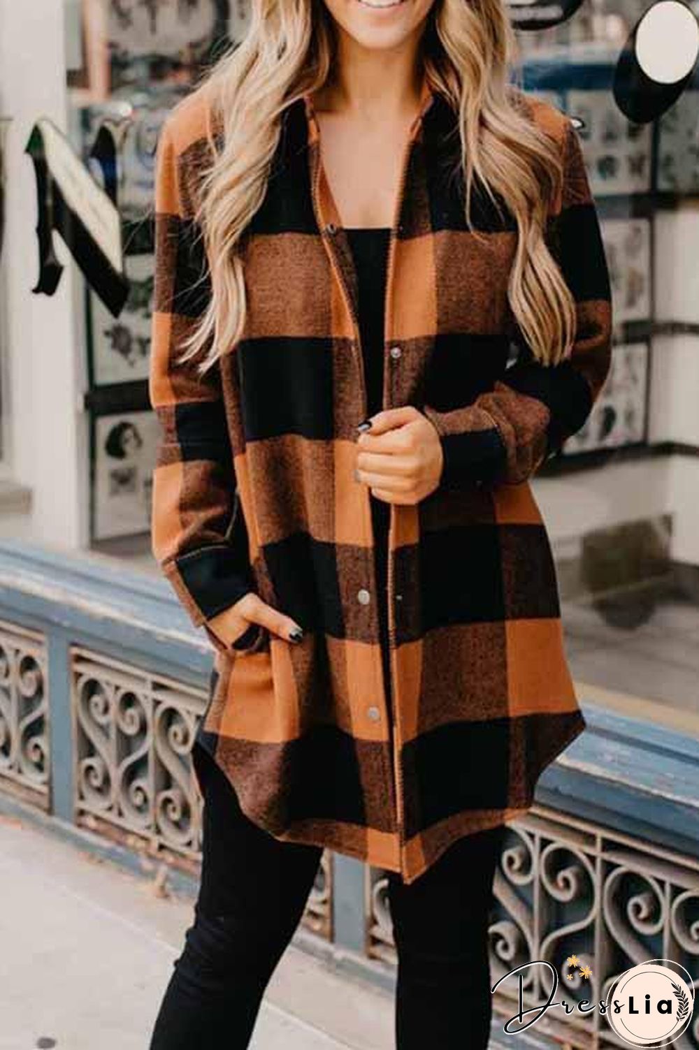 Wide Plaid Jacket Long Coat