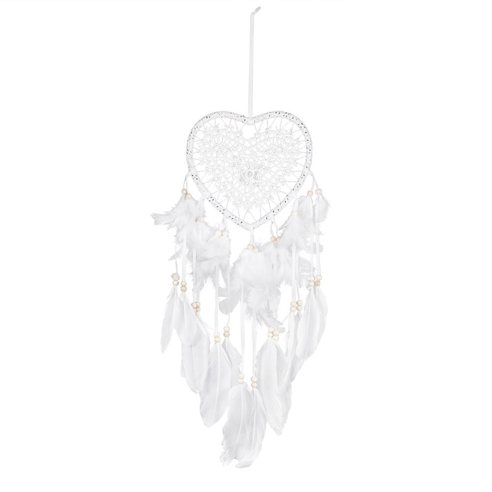 

White Feather Love Heart Bead Dream Catcher Pure Handmade Wall Hang Pendant, 501 Original