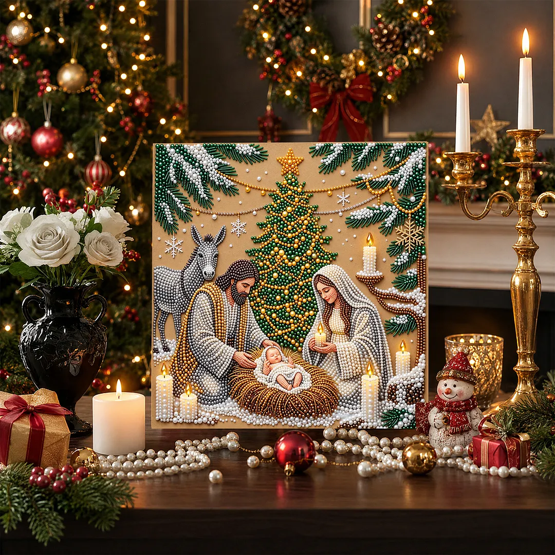 Framed Pearl Painting Kit Holy Family Christmas 7.87x7.87in
