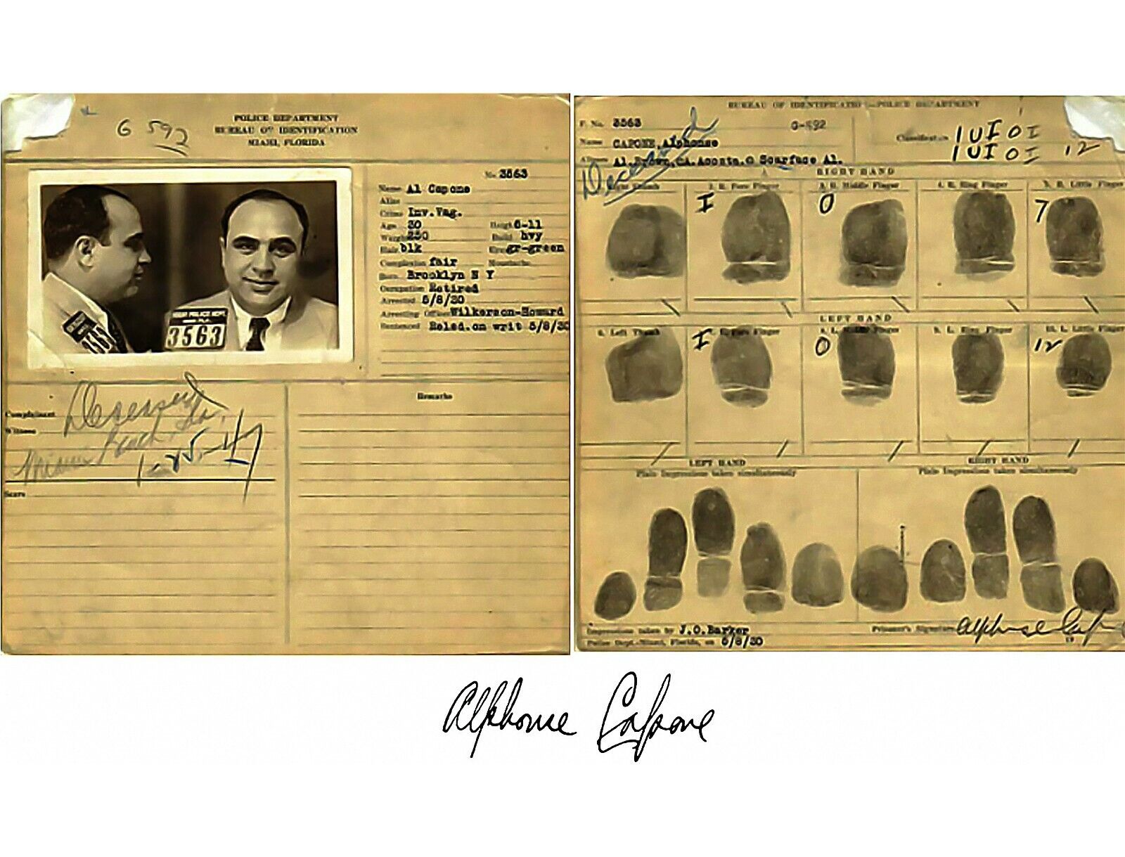 AL CAPONE SCARFACE FINGERPRINTS FBI WANTED POSTER 8.5X11 Photo Poster painting GANGSTER MOBSTER