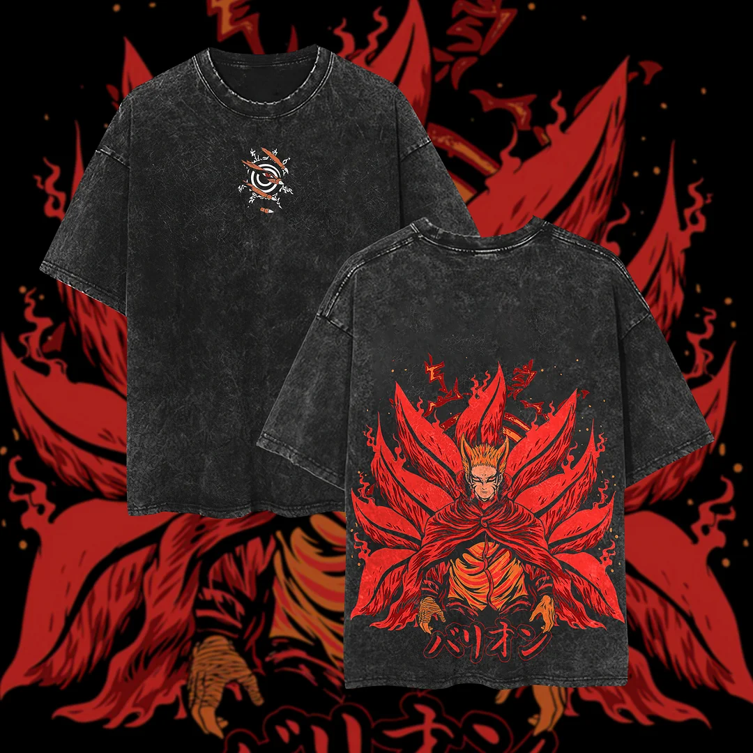 Naruto Baryon Mode Anime Printed Oversize Washed T-Shirt