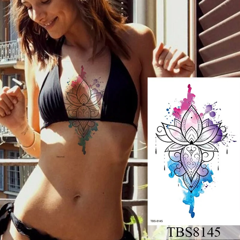 Waterproof Temporary Tattoo Sticker Flower Peony Rose Sketches Flash Tattoos Black Henna Body Art Arm Fake Tatoo Women Men