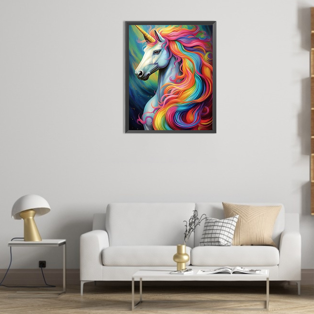 Rainbow Unicorn 40*50cm(picture) full round drill diamond painting with 4  to 12 colors of AB drill