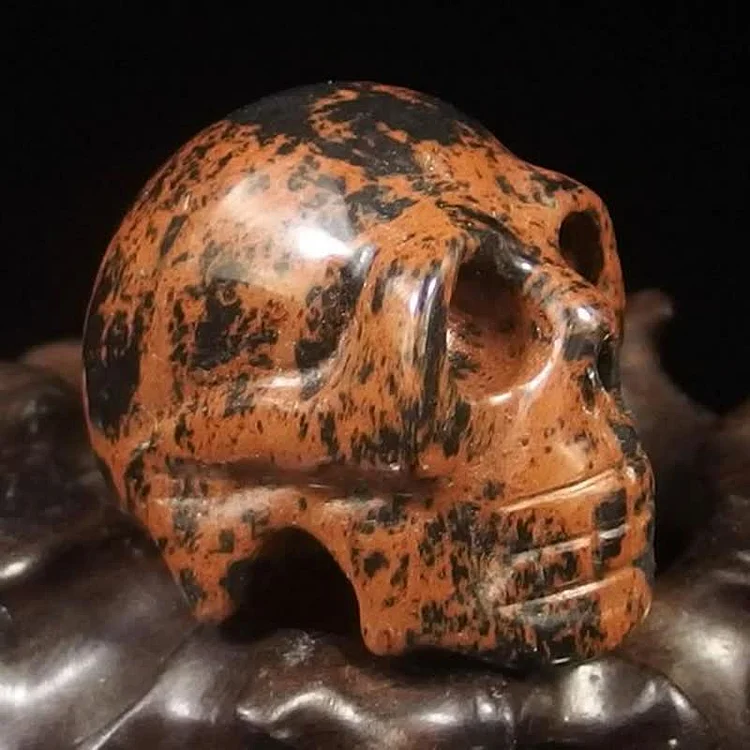 Natural Crystal Skull Halloween Decoration-Mahogany Obsidian