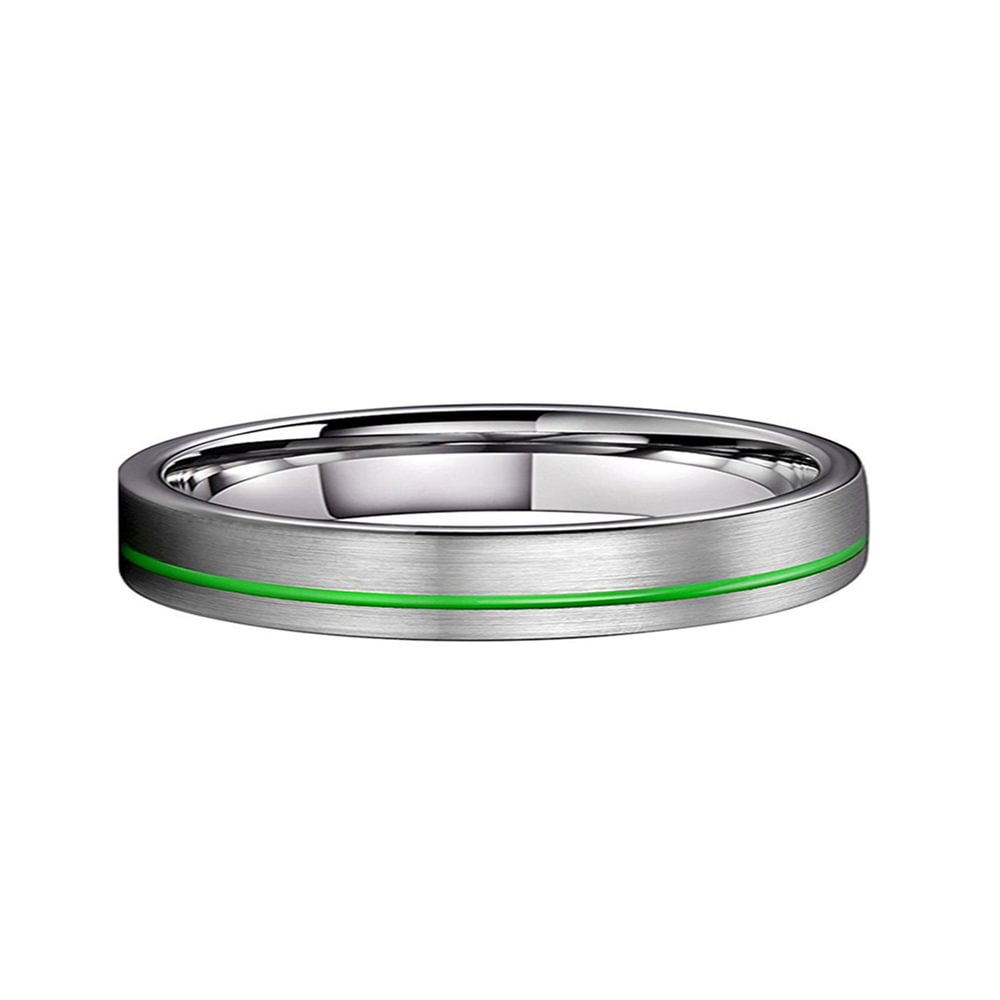 4MM Green Grooved Center Band Couples Brushed Flat Tungsten Ring