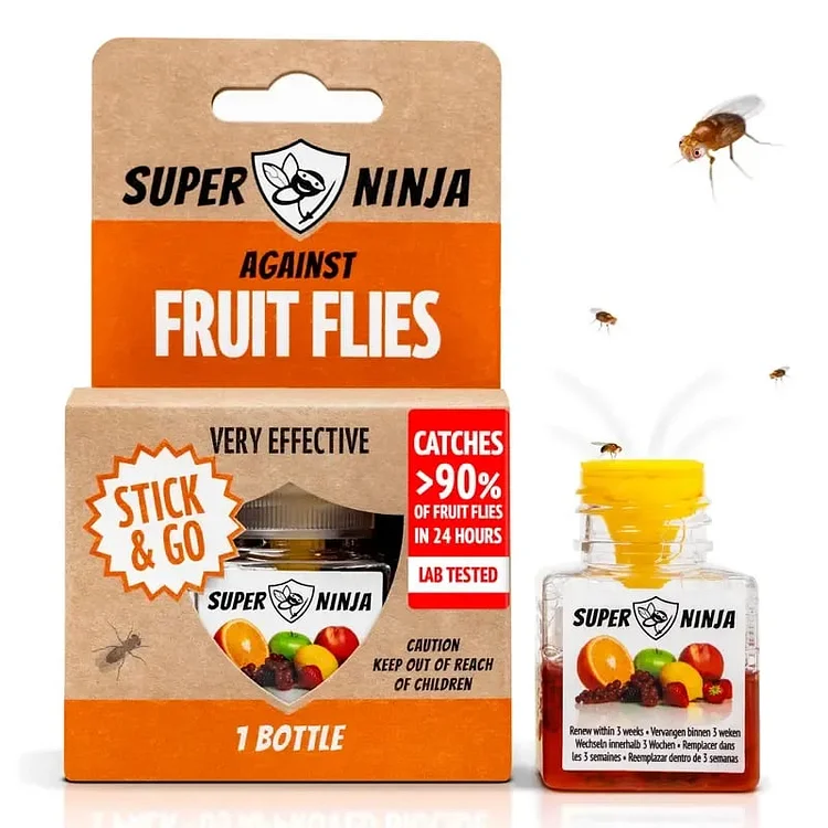 Super Ninja Fruit Fly Trap - Environmentally Responsible Fruit Fly Killer  - Up to 3 Weeks per Bottle