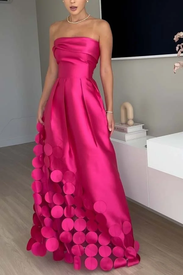 Luxurious Poise Satin Spliced ​​mesh Polka-dot Fabric Off Shoulder Formal Maxi Dress