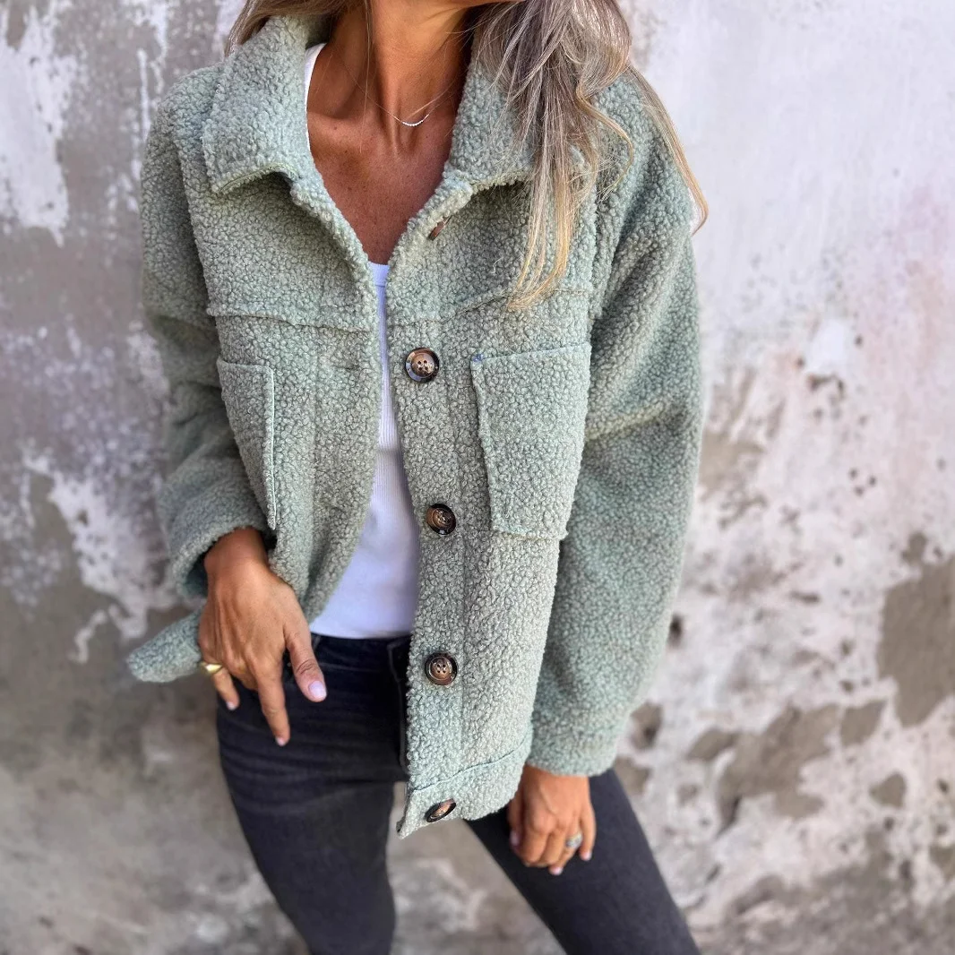 Uveng Uveng New - Autumn And Winter Collar Single Buckle Lamb Wool Coat