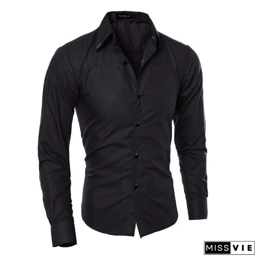 Brand Design Men Fashion Cotton Solid Long Sleeve Shirt