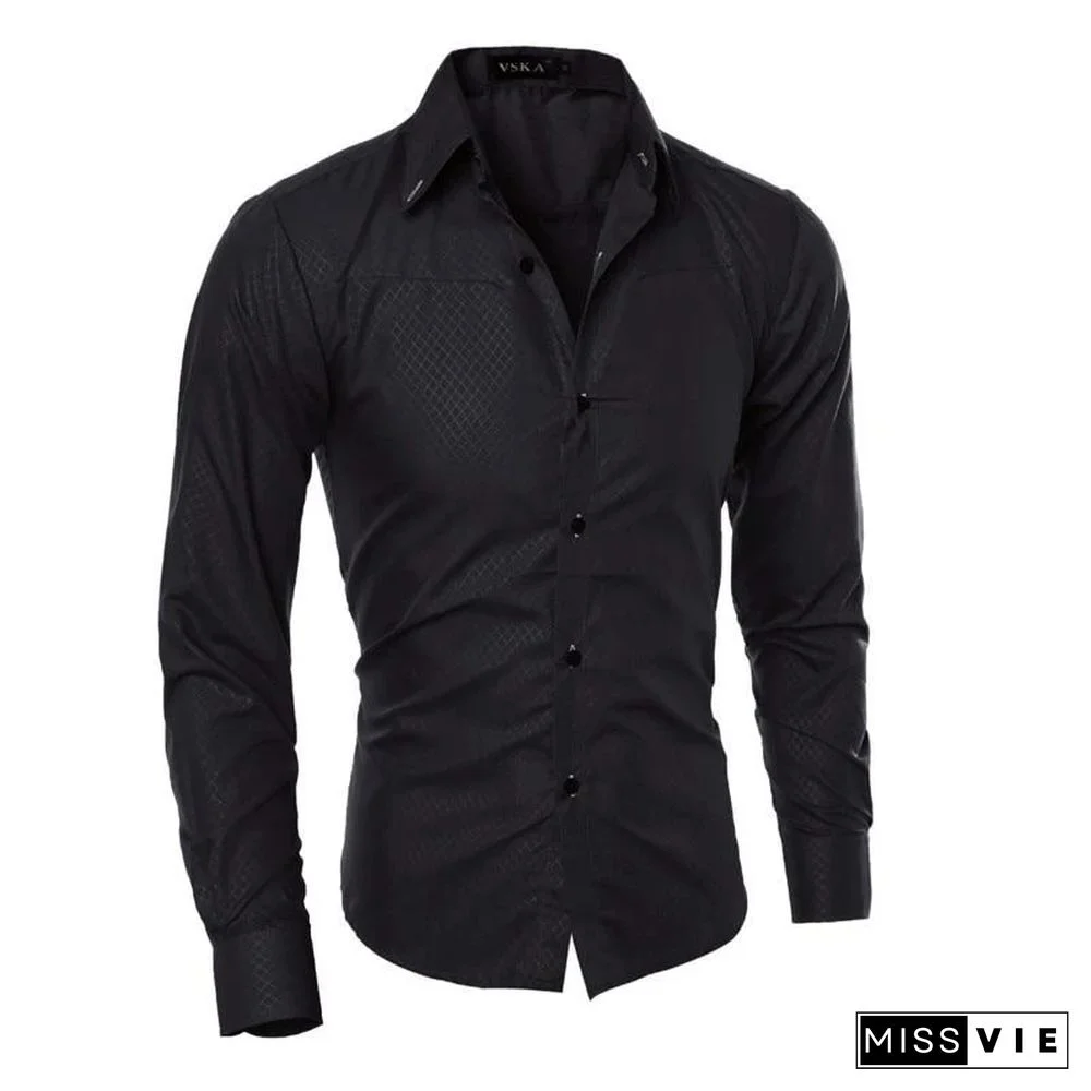 Brand Design Men Fashion Cotton Solid Long Sleeve Shirt