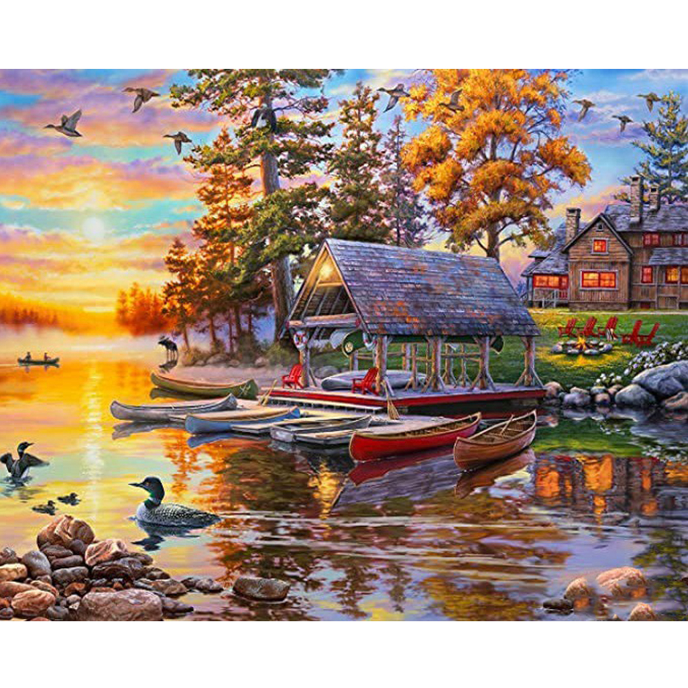 

Lakeside Scenery - Round Drill Diamond Painting - 50*40CM, 501 Original