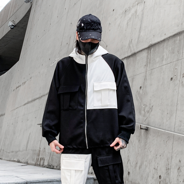 Dawfashion-Black and White Color Matching Trend Set with Handsome Sweater Pants Casual Suit-Yamamoto Diablo Clothing
