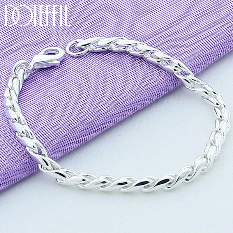 DOTEFFIL 925 Sterling Silver Bracelets 4mm Snake Chain Screw Fits European Silver Charms 20cm Jewelry Women 