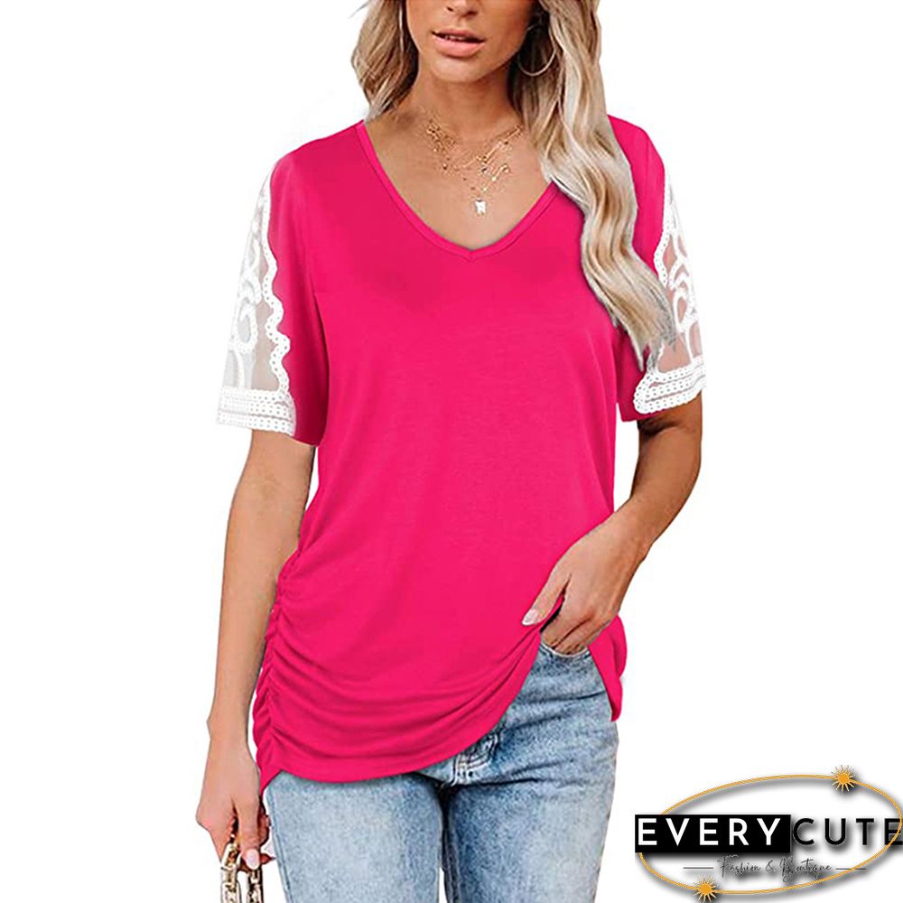 Rosy Splice Lace Short Sleeve T Shirt