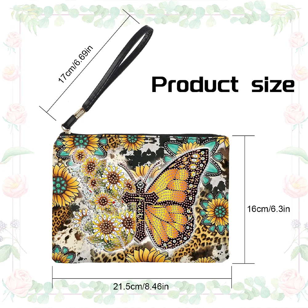 DIY Butterfly PU Partial Special Shaped Diamond Painting Wallet Makeup Bag