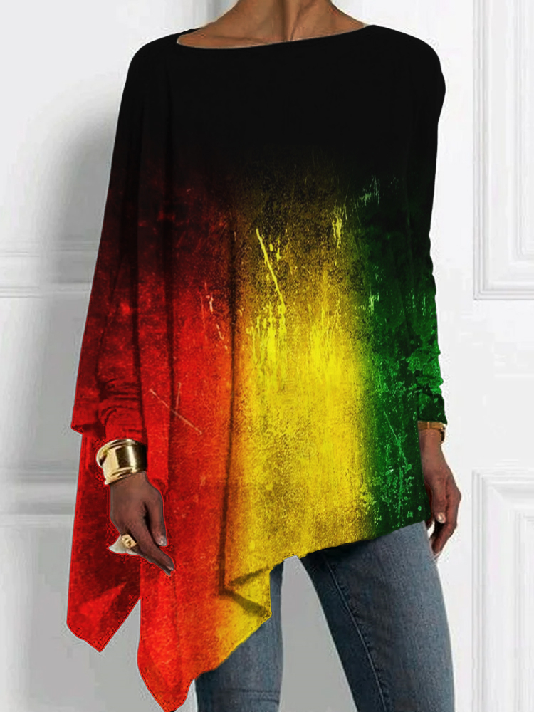 Black Pride Rasta Gradient Print Bat Sleeve T Shirt wearshes