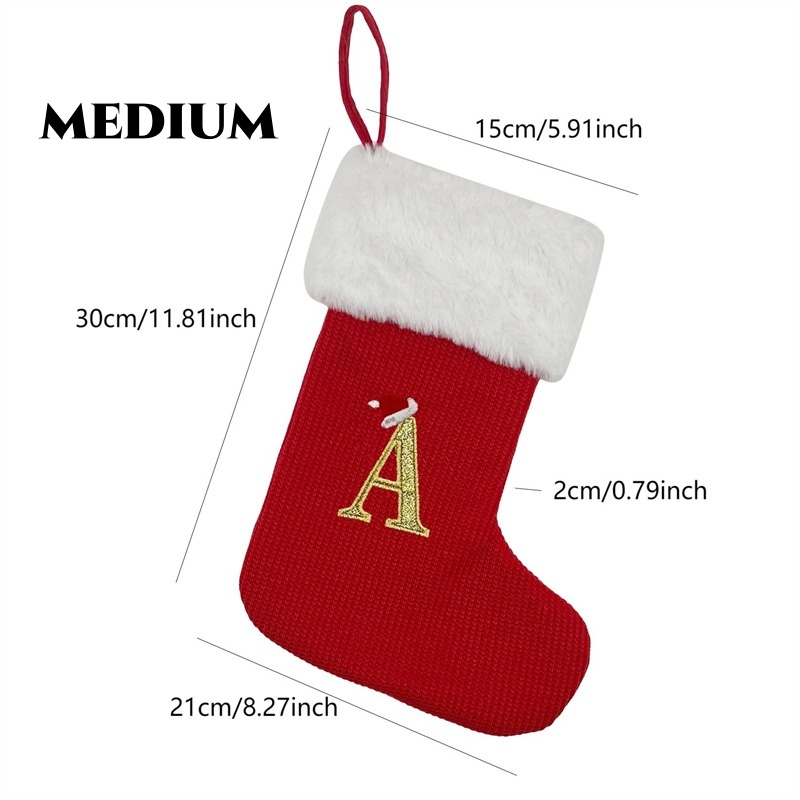 Tegooe Personalized Alphabet Knitted Christmas Stockings - Cable Knit Decoration