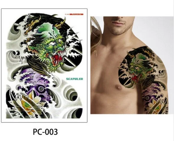 Large size temporary tattoo on chest body arm shoulder cool fake tattoos water transfer tattoo for men big 32*24cm tatto sticker