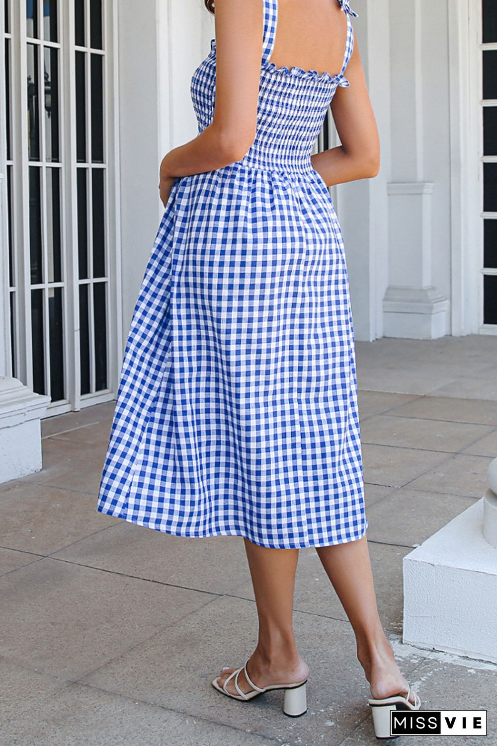 Plaid Print Sleeveless Midi Dress Wholesale