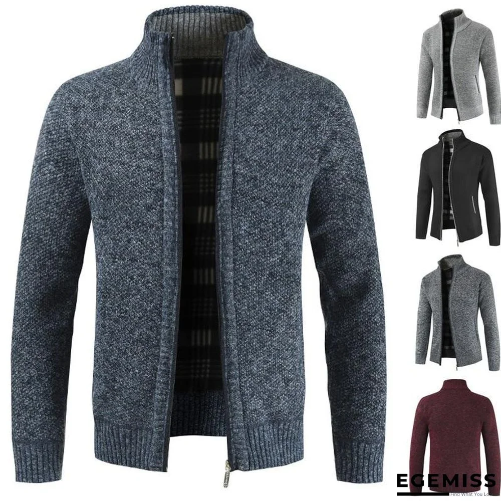 Autumn Winter New Men's Jacket Slim Fit Stand Collar Zipper Jacket Men Solid Cotton Thick Warm Jacket | EGEMISS