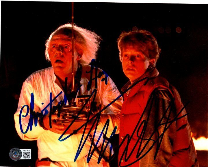 MICHAEL J. FOX CHRISTOPHER LLOYD signed 8x10 BACK TO THE FUTURE Photo Poster painting BAS LOA