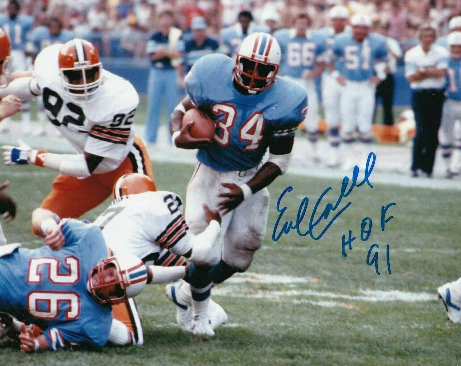 Earl Campbell Signed Autographed 8 x 10 Photo Poster painting ( OILERS HOF ) REPRINT