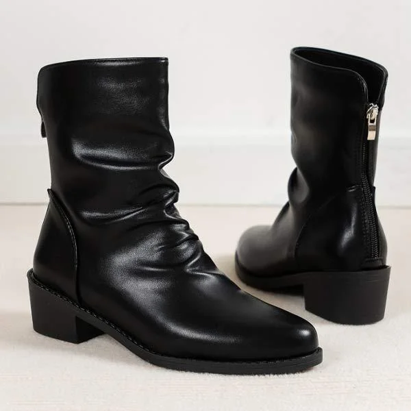 Women's Ruched Chunky Heel Mid-Calf Boots shopify Stunahome.com