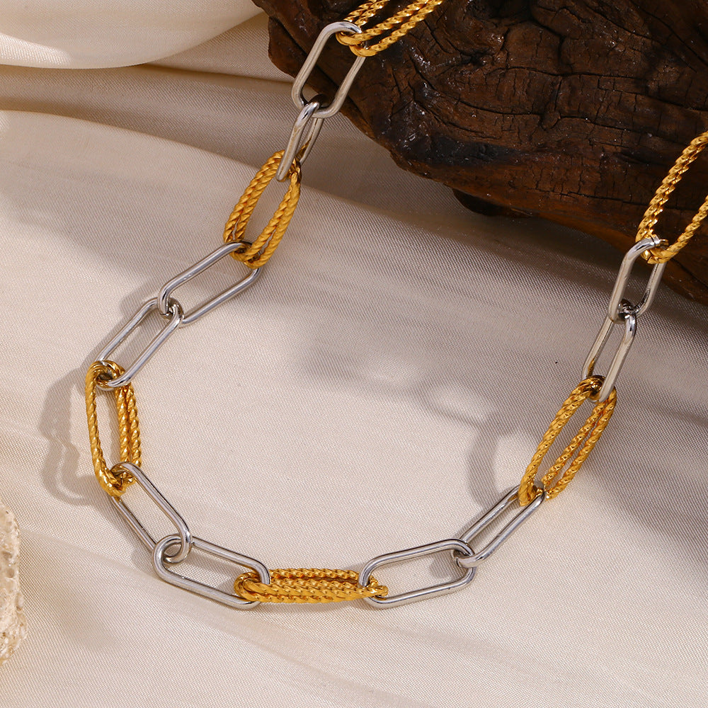 Simple And Versatile Personality Necklace Stainless Steel Plated 18K Gold Personality Paper Clip Twist Combination Chain