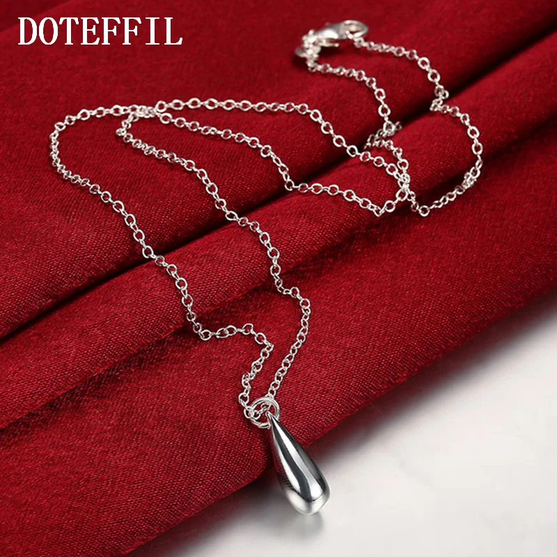 DOTEFFIL 925 Sterling Silver 18 Inch Chain Raindrop/Drop Pendant Necklace For Women Jewelry