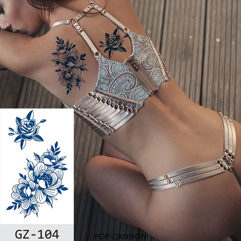 Temporary Waterproof Tattoos Stickers Creative Necklace Flowers Juice Ink Lasting Sexy Girls Arm Neck Waist Buttocks Fake Tatoo