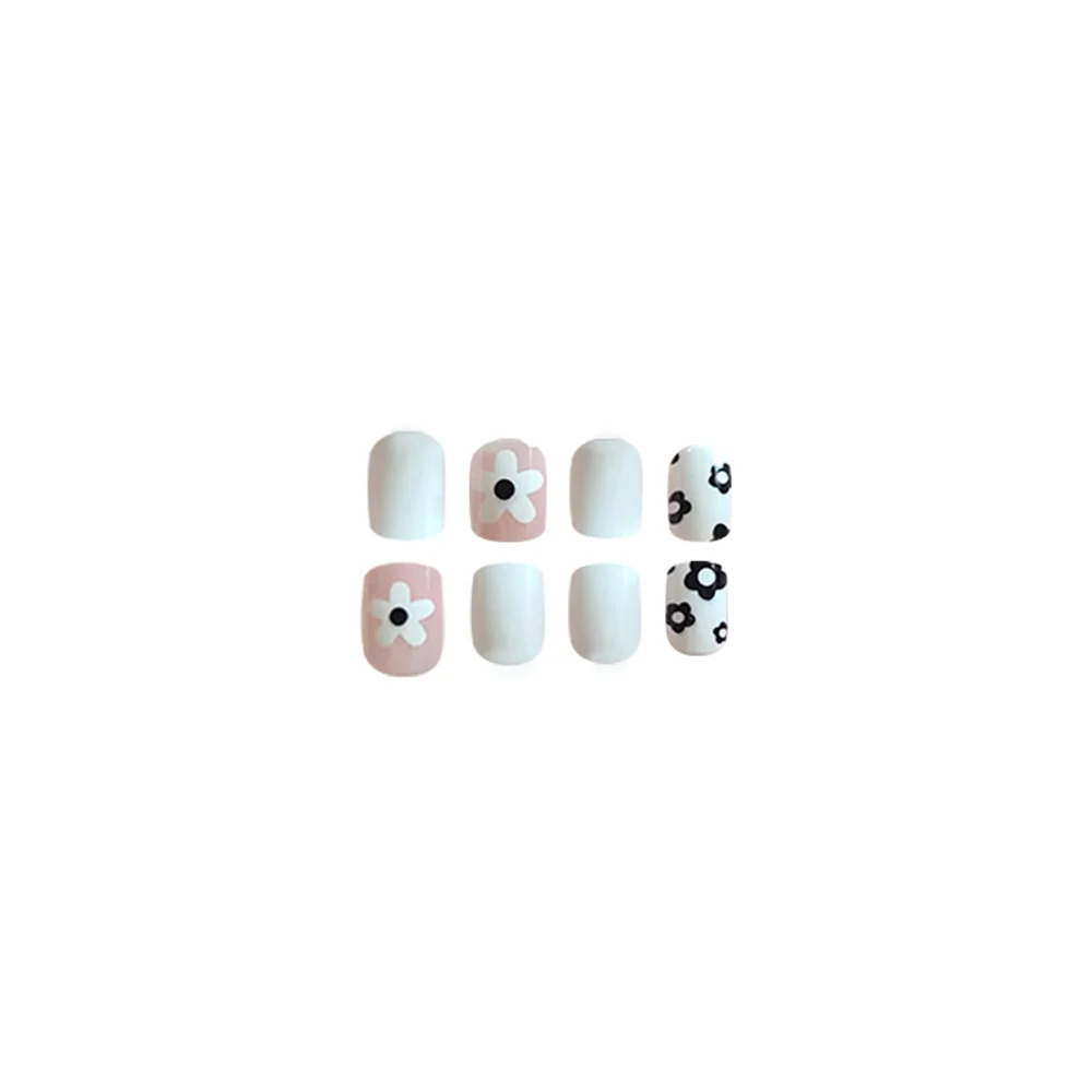 Churchf Churchf White Lovely Flowers Spring Flowers White Short European Square Nail Tablets Wearable Removable Fake Nails