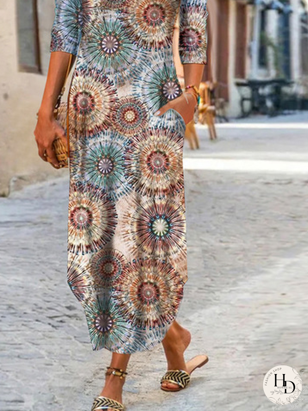 Women Geometric Casual Autumn V neck Daily Long 1 * Dress Regular Regular Size Dresses