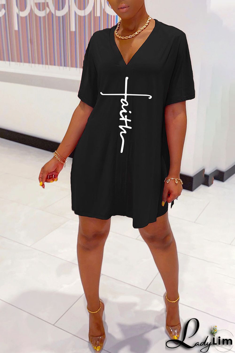 Tangerine Red Casual Print Split Joint V Neck Short Sleeve Two Pieces