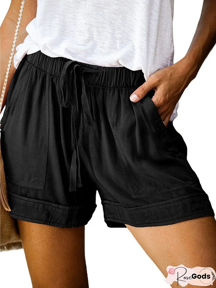 Pockets Plain Casual Shorts