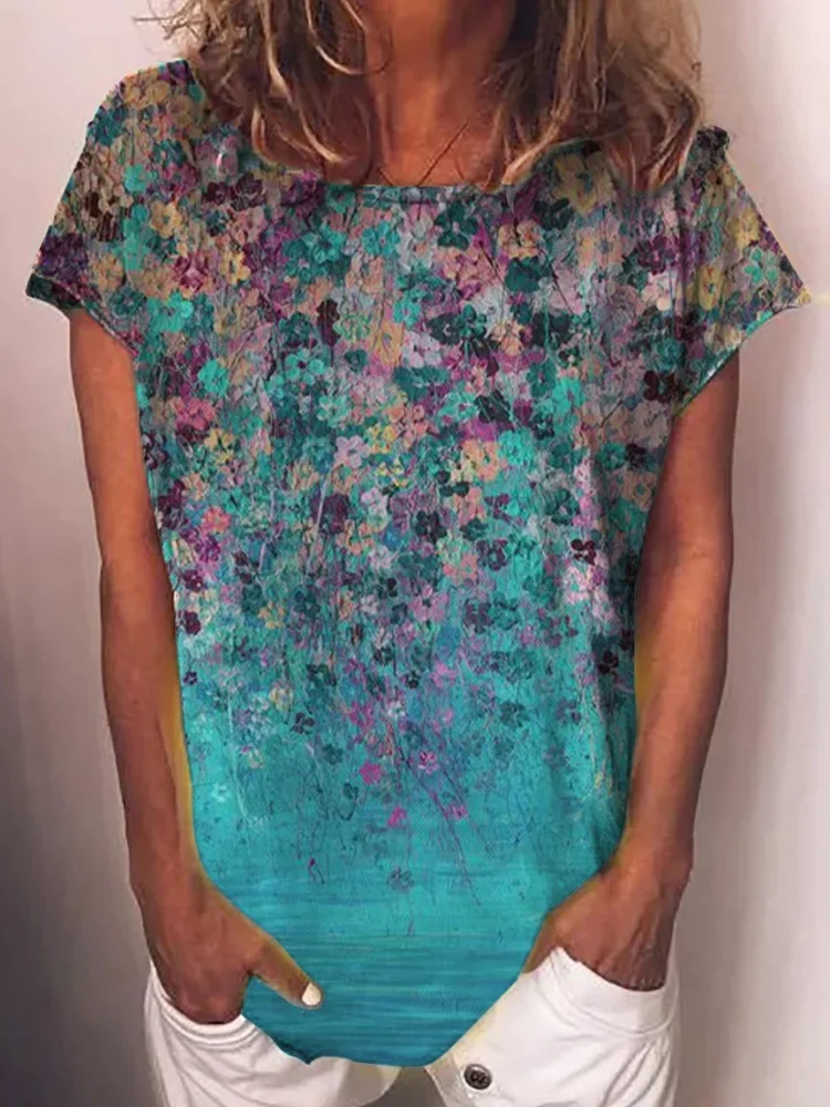 Floral Oil Painting Loose Fit T Shirt